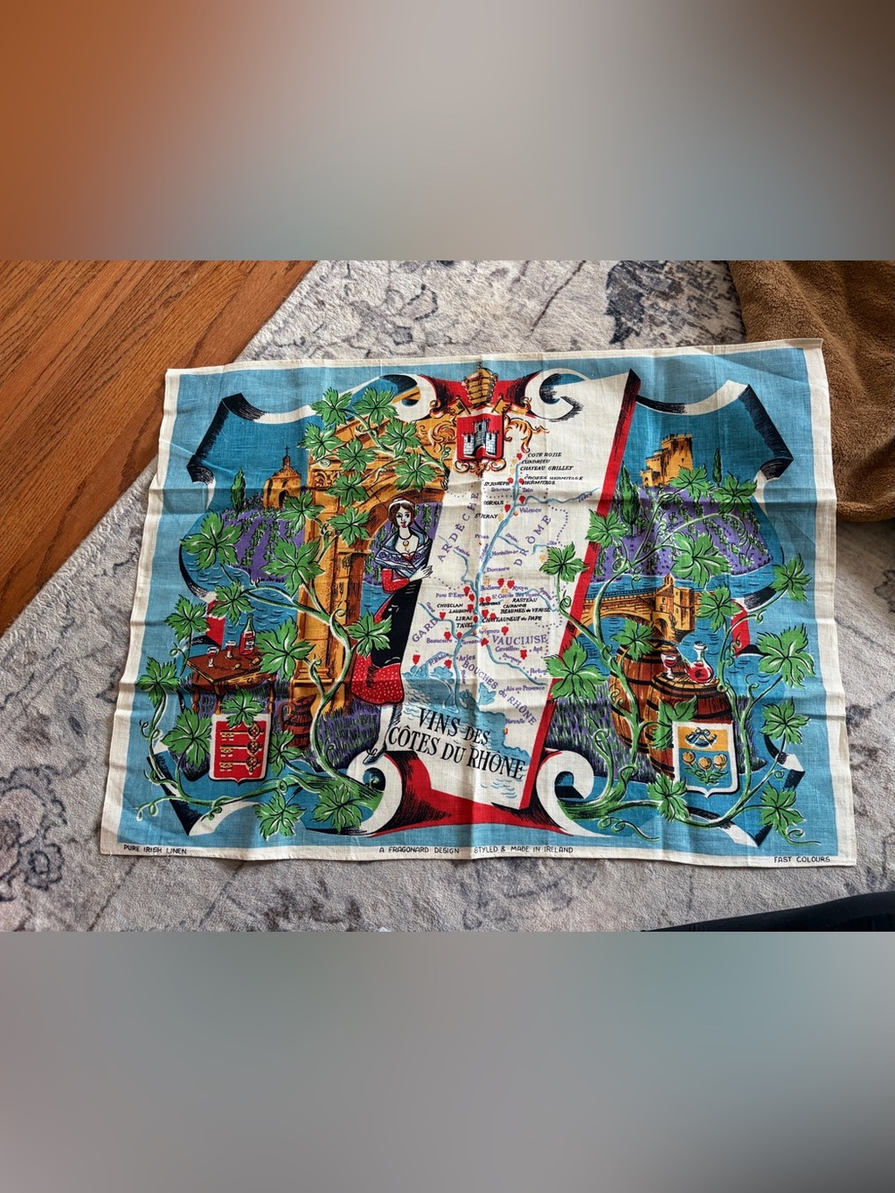 Cotes du Rhone Vineyard Pictorial Map by Remy Hetreau linen tea towel